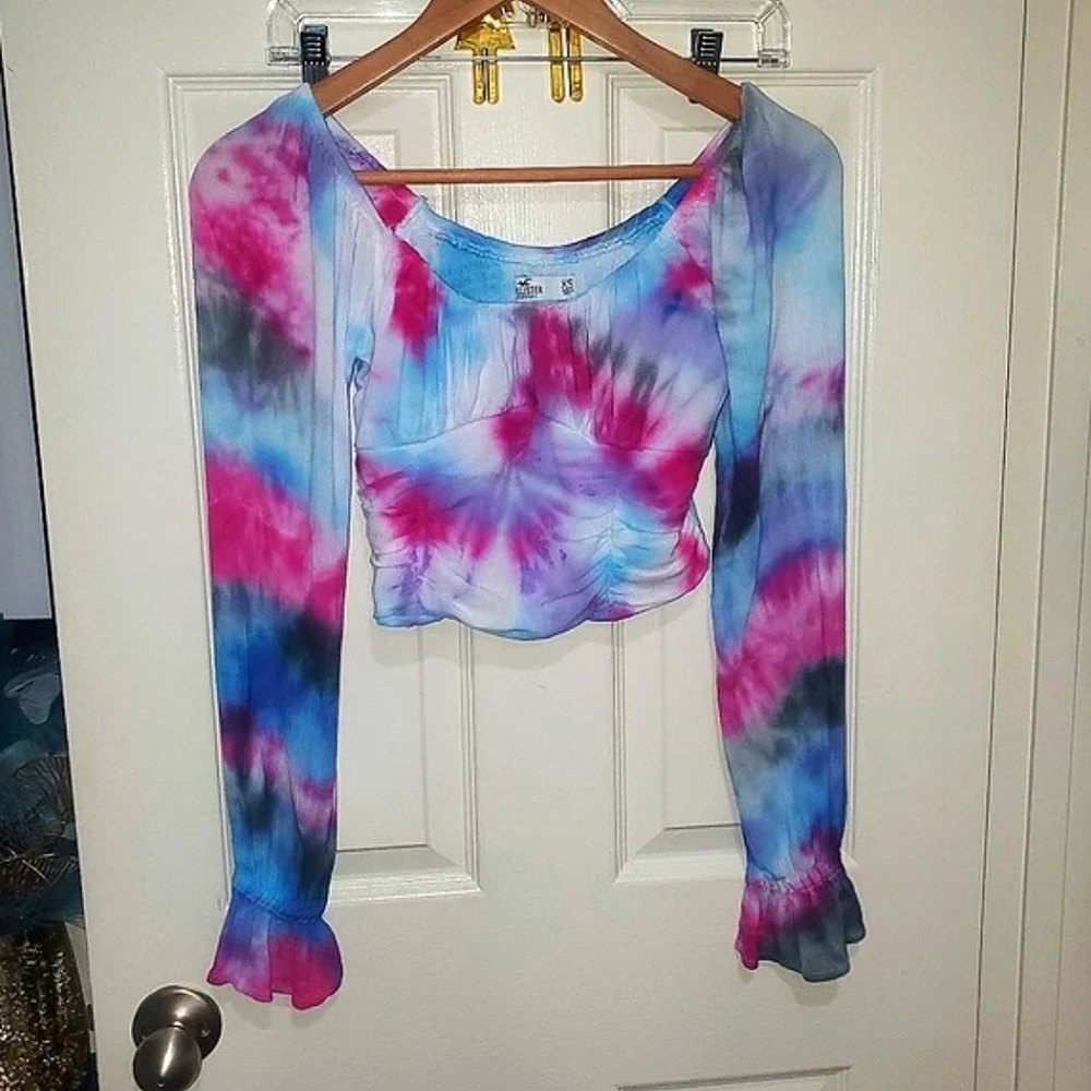 CUSTOM Hollister Tie-Dye Long Sleeve Women's Flowy Crop Top Upcycled